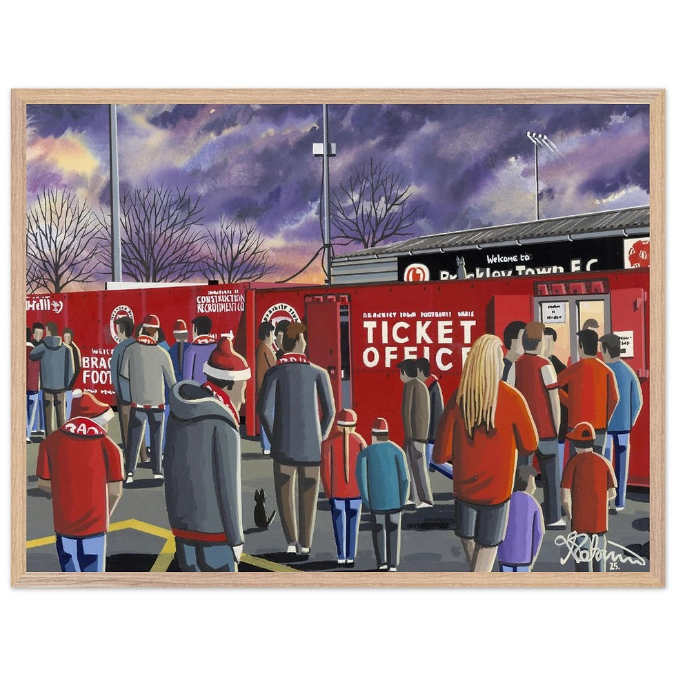 Thumbnail: Brackley Town FC, St James Park Stadium Football Club Art By artist Andrew Robinson. Fine art prints, posters, canvas prints, & mugs etc available from andrewrobinsonart.com