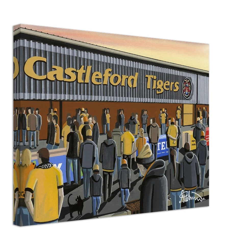 Thumbnail: Castleford Tigers Rugby League Stadium  By Artist Andrew Robinson andrewrobinsonart.com, Andrew Robinson art .Framed Fine Art Prints, Posters, Canvas Prints, Framed canvas prints, Ceramic Mugs etc sport, football, rugby, NFL