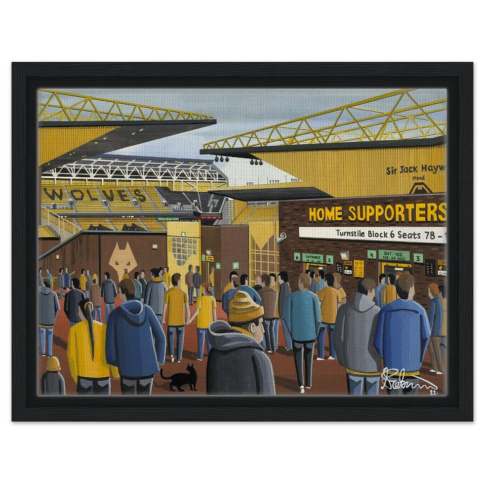 Thumbnail: Wolves, Wolverhampton Wanders FC Molineux Football Stadium By Artist Andrew Robinson andrewrobinsonart.com, Andrew Robinson art .Framed Fine Art Prints, Posters, Canvas Prints, Framed canvas prints, Ceramic Mugs etc sport, football, rugby, NFL