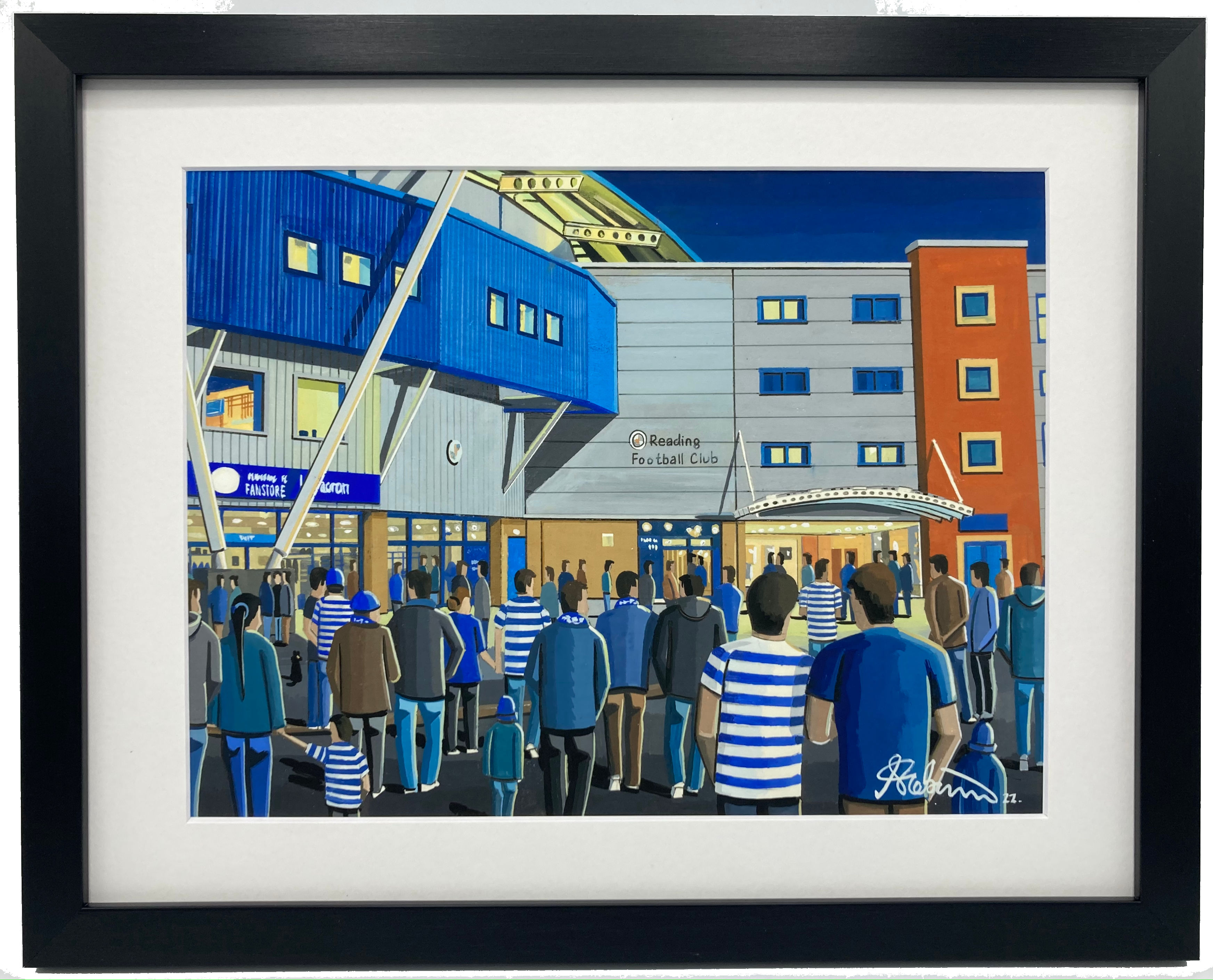 Reading FC Stadium Scene by artist Andrew Robinson andrewrobinsonart.com. Available in fine art print, poster, canvas prints and mugs etc Aldershot Town FC Recreation Ground Football Stadium Scene by artist Andrew Robinson andrewrobinsonart.com. Available in fine art print, poster, canvas prints and mugs etc