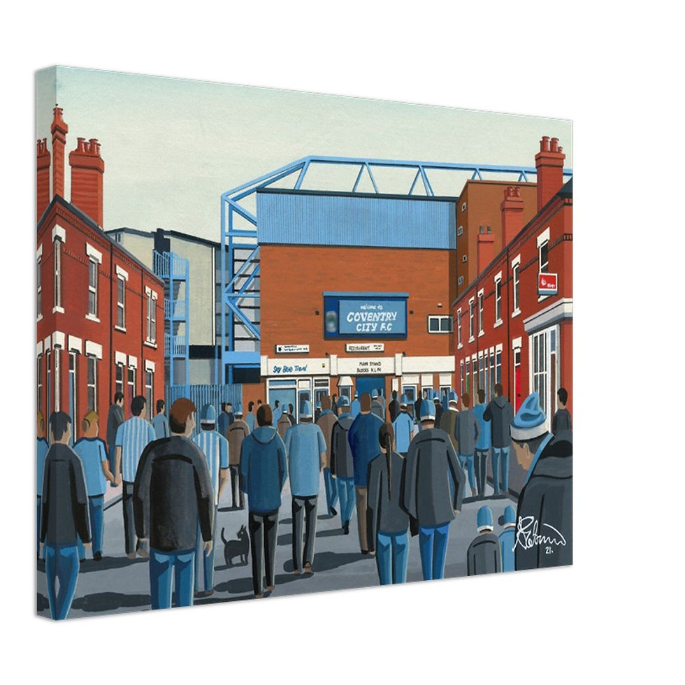 Thumbnail: Coventry City Fc Retro Highfield Road football stadium. Ready to hang canvas print. Ideal Albion wall art football club F.C memorabilia gift for birthdays, Christmas, Father’s Day. Perfect addition to any home or office. By artist Andrew Robinson.