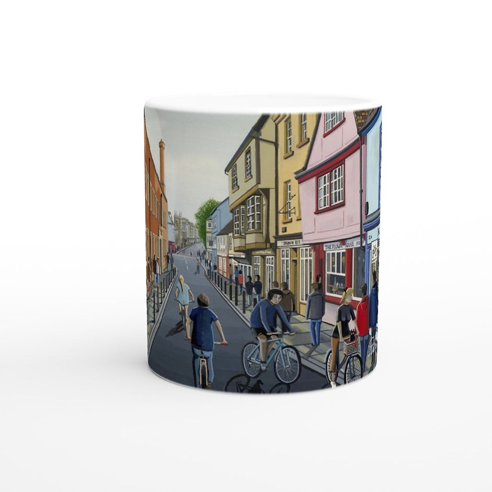 Thumbnail: Magdalene Street Magdalene College, Cambridge, Cambridgeshire by artist Andrew Robinson andrewrobinsonart.com. Available in fine art print, poster, canvas prints and mugs etc