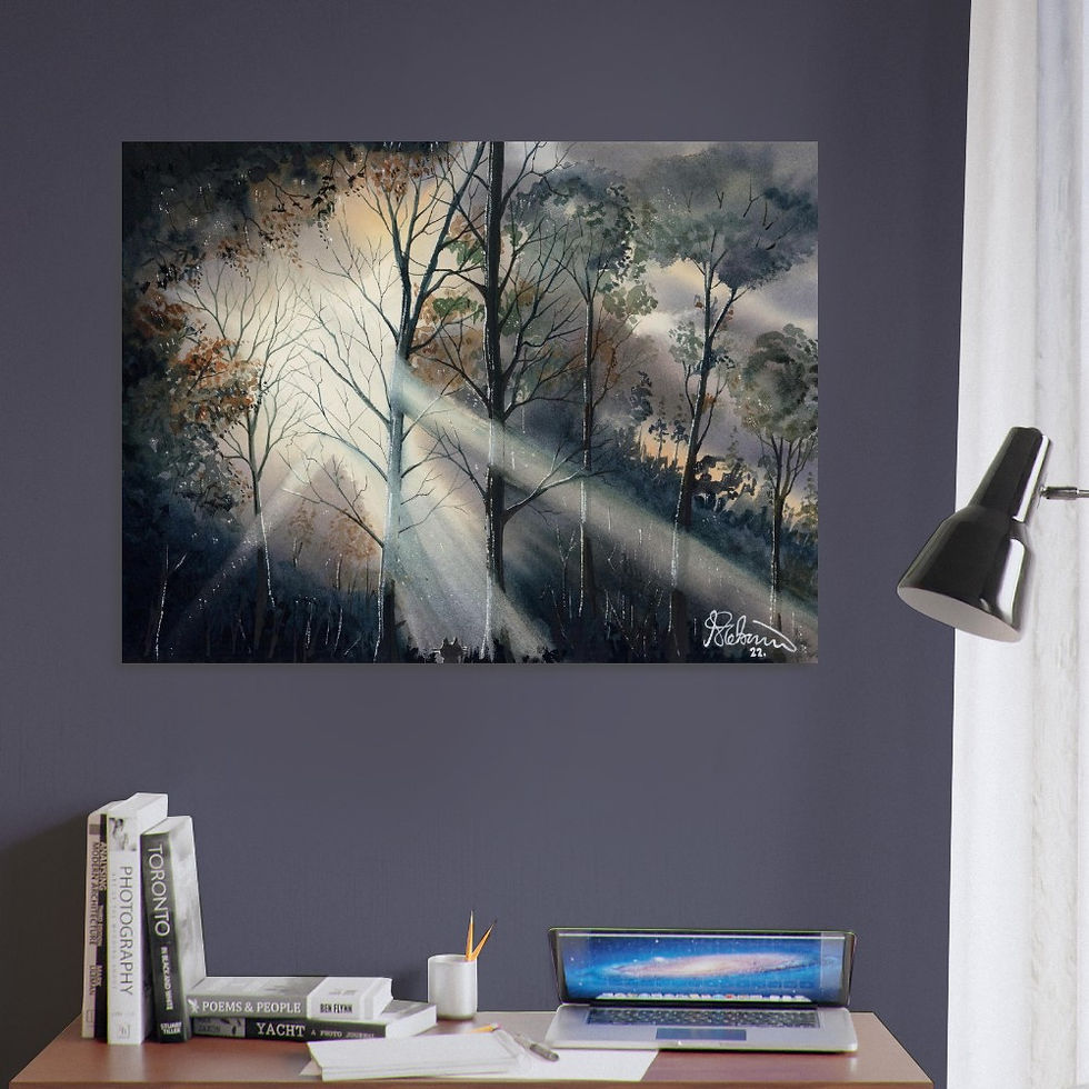 Thumbnail: Scattered Light at, Barleycroft Lagoon, Needingworth, Cambridgeshire snow winter scene by artist Andrew Robinson andrewrobinsonart.com. Available in fine art print, poster, canvas prints and mugs etc