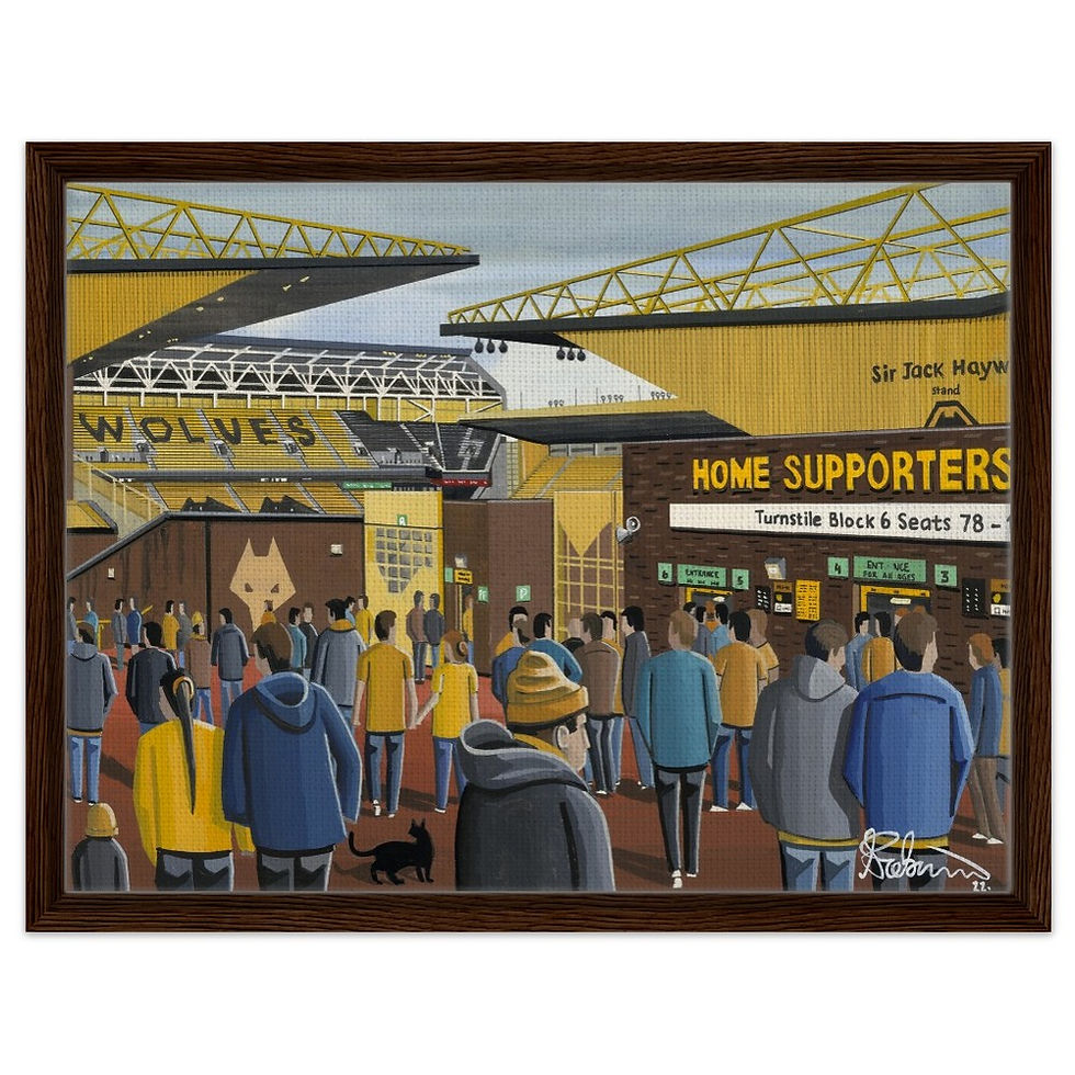 Thumbnail: Wolves, Wolverhampton Wanders FC Molineux Football Stadium By Artist Andrew Robinson andrewrobinsonart.com, Andrew Robinson art .Framed Fine Art Prints, Posters, Canvas Prints, Framed canvas prints, Ceramic Mugs etc sport, football, rugby, NFL