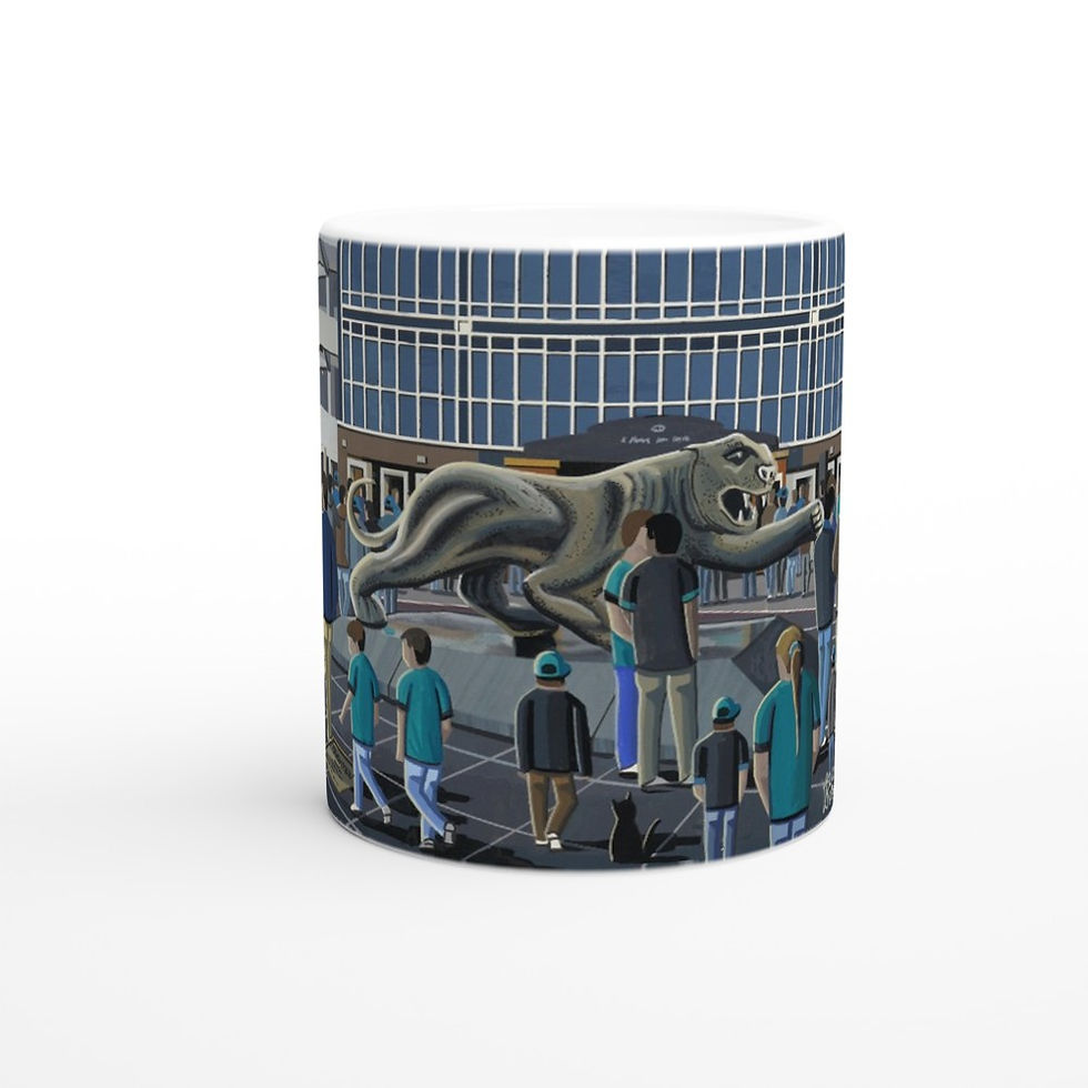 Thumbnail: Jacksonville jaguars  nfl framed art print canvas print poster printed ceramic mug by artist Andrew Robinson Andrew Robinson art andrewrobinsonart rugby NFL football soccer gifts art memorabilia