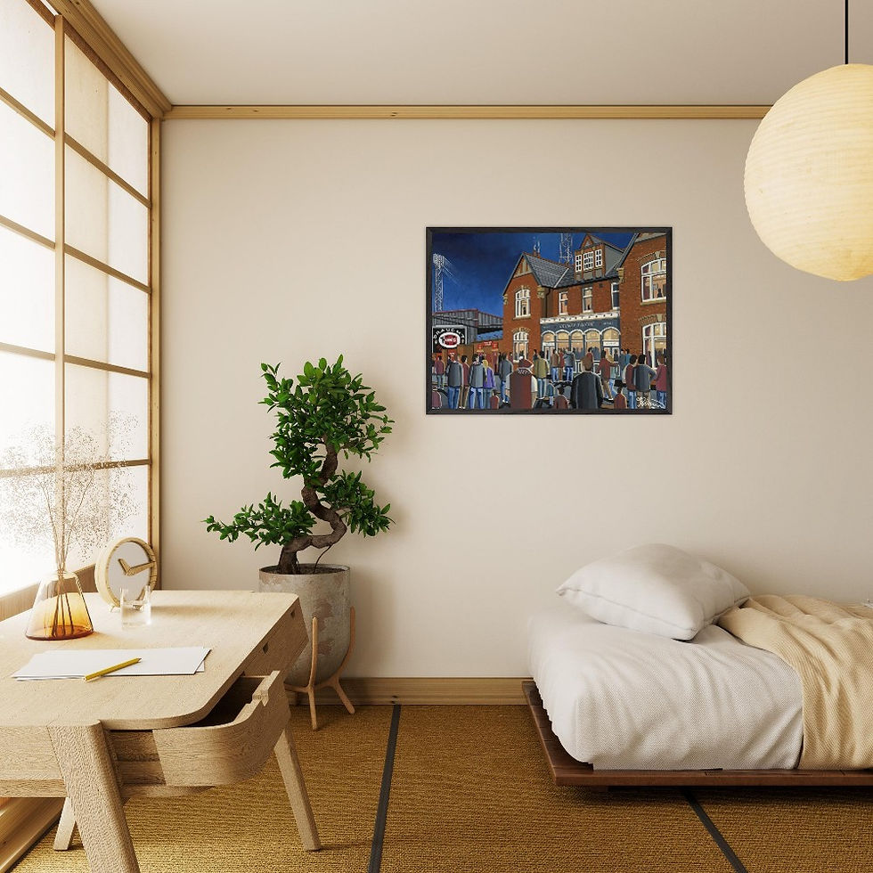 Thumbnail: Northampton Town F.C Retro County Ground Stadium By Artist Andrew Robinson andrewrobinsonart.com, Andrew Robinson art. Framed Fine Art Prints, Posters, Canvas Prints, Framed canvas prints, Ceramic Mugs etc sport, football, rugby, NFL