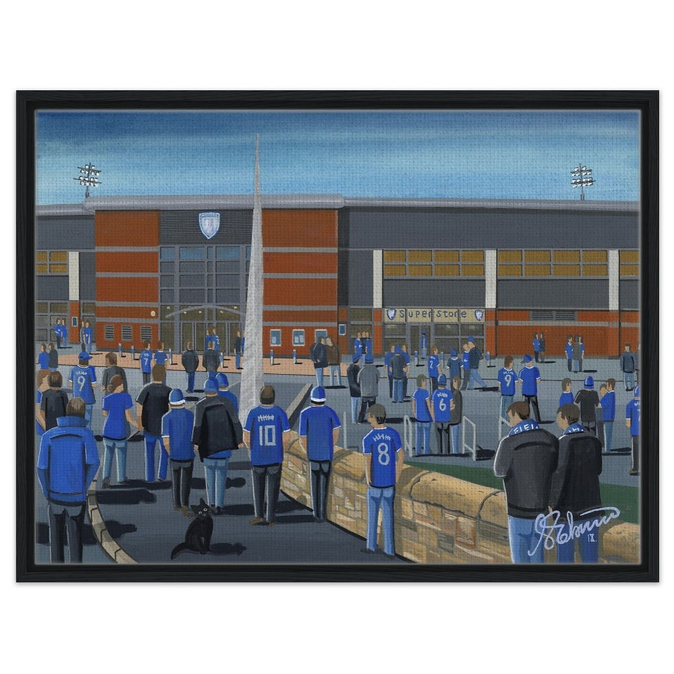 Chesterfield F.C Stadium. Football Framed Canvas Print. Ceramic Mugs, Fine Art Prints and posters etc By Artist Andrew Robinson. andrewrobinsonart.com