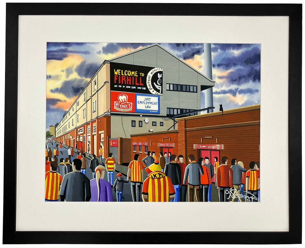 Thumbnail: Partick Thistle FC Firhill Football Stadium Scene by artist Andrew Robinson andrewrobinsonart.com. Available in fine art print, poster, canvas prints and mugs etc