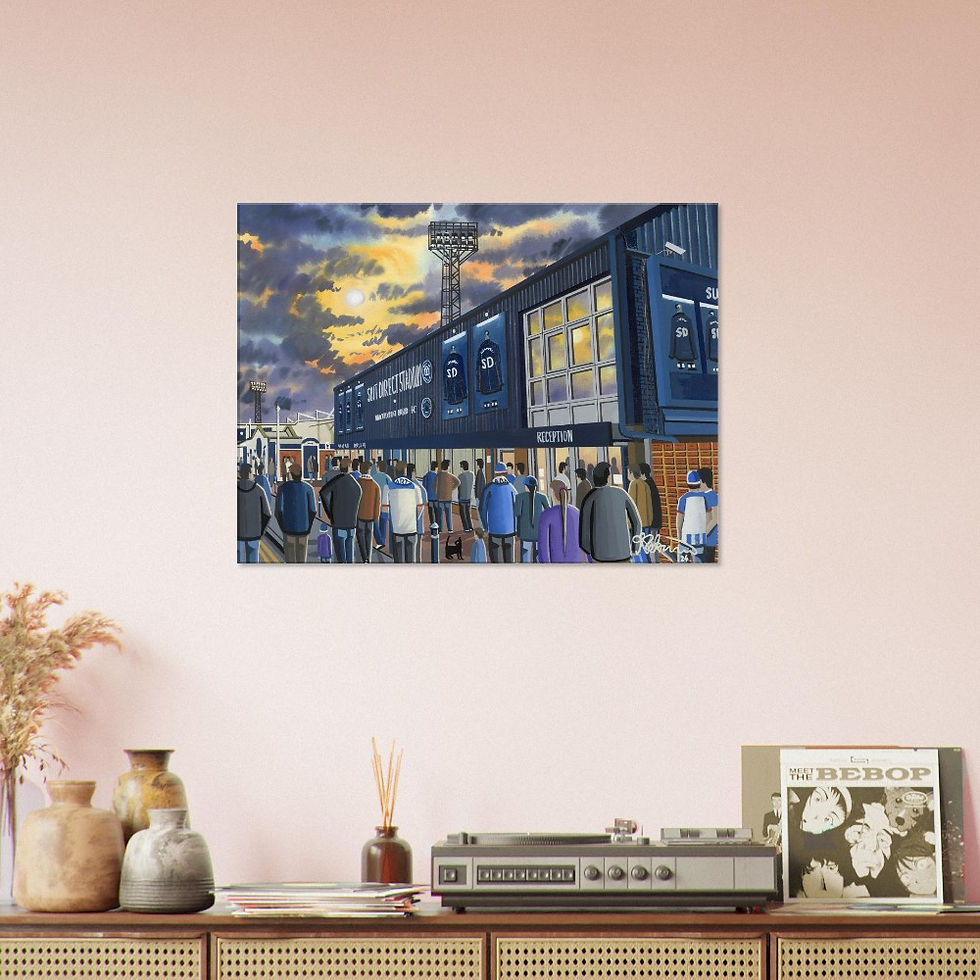 Thumbnail: Hartlepool United F.C, Football  Stadium By Artist Andrew Robinson andrewrobinsonart.com, Andrew Robinson art .Framed Fine Art Prints, Posters, Canvas Prints, Framed canvas prints, Ceramic Mugs etc sport, football, rugby, NFL