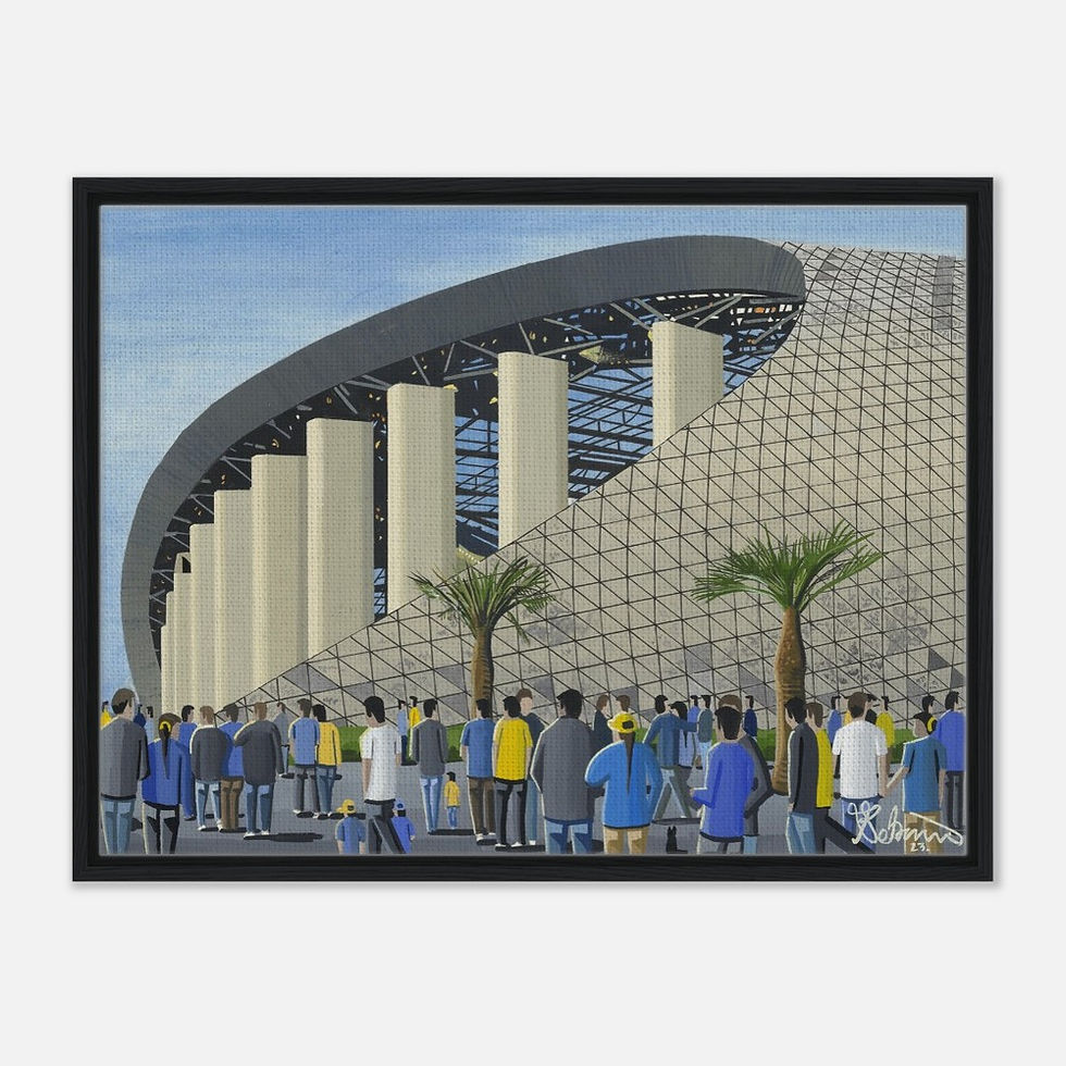 Thumbnail: Los Angeles Rams & Chargers NFL Sofi Stadium Football Stadium By Artist Andrew Robinson andrewrobinsonart.com, Andrew Robinson art .Framed Fine Art Prints, Posters, Canvas Prints, Framed canvas prints, Ceramic Mugs etc