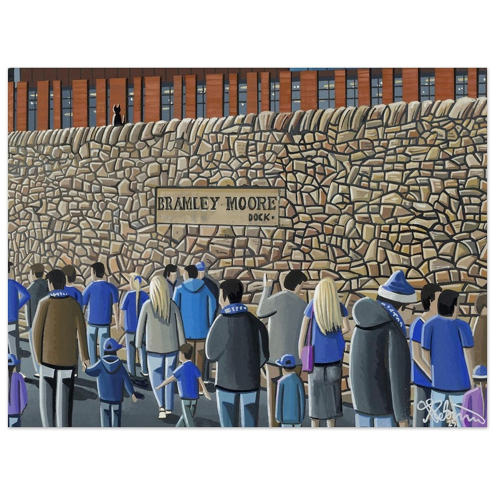 Everton Fc Dickinson Hill Bramley Moore Dock football  Stadium By Artist Andrew Robinson andrewrobinsonart.com, Andrew Robinson art .Framed Fine Art Prints, Posters, Canvas Prints, Framed canvas prints, Ceramic Mugs etc sport, football, rugby, NFL