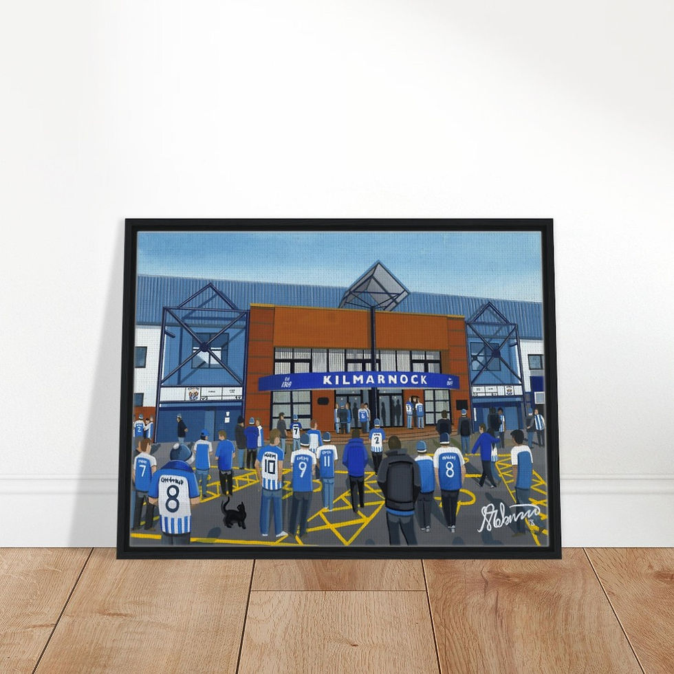 Thumbnail: Kilmarnock F.C Rugby Park Football Stadium By Artist Andrew Robinson andrewrobinsonart.com, framed Fine Art Prints Posters, Canvas Prints, Ceramic Mugs etc