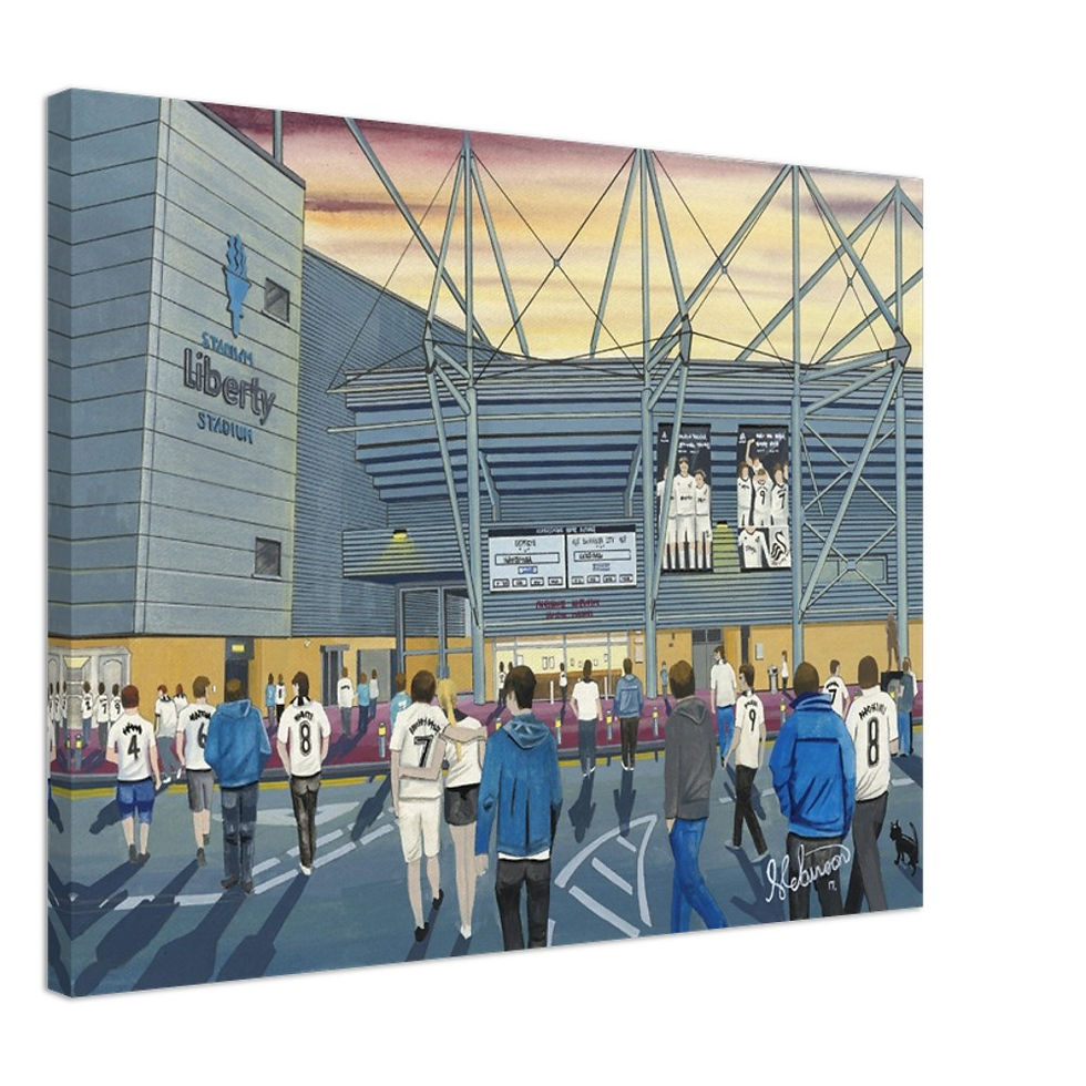 Thumbnail: Swansea City  F.C football Stadium  By Artist Andrew Robinson andrewrobinsonart.com, Andrew Robinson art .Framed Fine Art Prints, Posters, Canvas Prints, Framed canvas prints, Ceramic Mugs etc sport, football, rugby, NFL