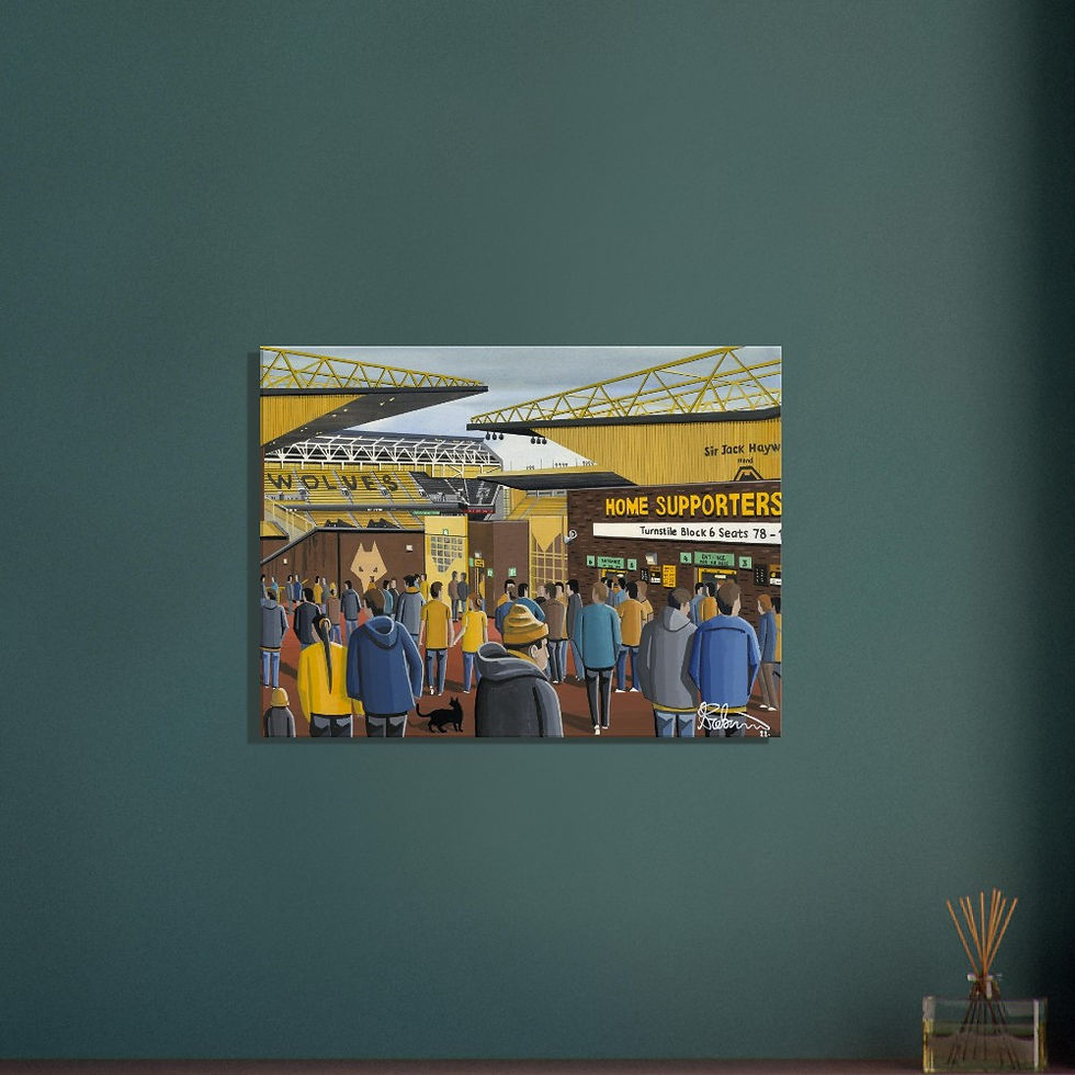 Thumbnail: Wolves
Wolverhampton Wanderers football Stadium  By Artist Andrew Robinson andrewrobinsonart.com, Andrew Robinson art .Framed Fine Art Prints, Posters, Canvas Prints, Framed canvas prints, Ceramic Mugs etc sport, football, rugby, NFL