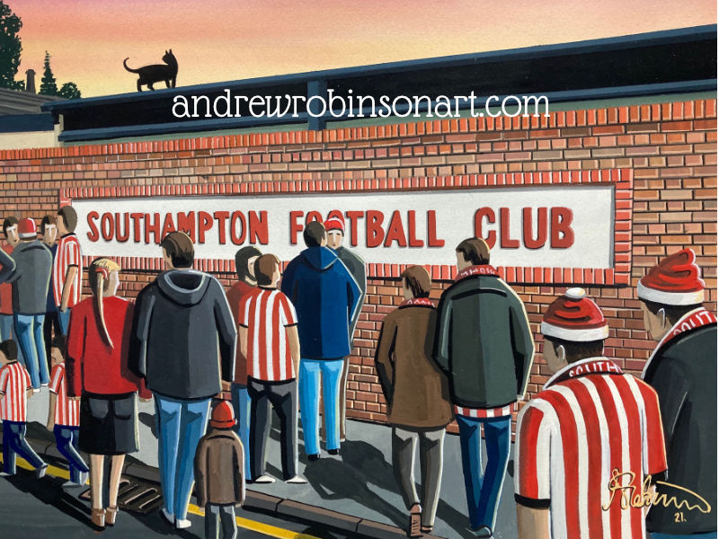 Southampton FC Art Print. Hand Painted Football Stadium Scene by Artist Andrew Robinson. andrewrobinsonart.com