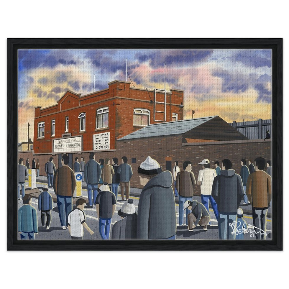 Thumbnail: Widnes Vikings Rugby League Stadium By Artist Andrew Robinson andrewrobinsonart.com, Andrew Robinson art .Framed Fine Art Prints, Posters, Canvas Prints, Framed canvas prints, Ceramic Mugs etc sport, football, rugby, NFL