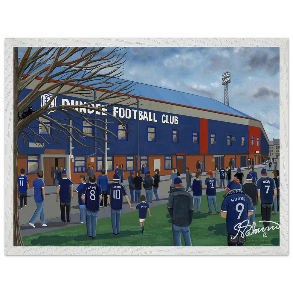 Thumbnail: Dundee FC Dens Park Stadium By Artist Andrew Robinson andrewrobinsonart.com, Andrew Robinson art .Framed Fine Art Prints, Posters, Canvas Prints, Framed canvas prints, Ceramic Mugs etc sport, football, rugby, NFL
