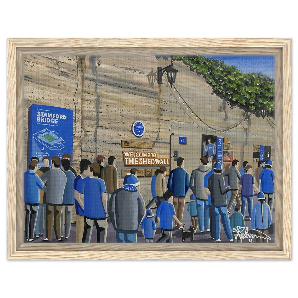 Thumbnail: Chelsea F.C, Stamford Bridge Stadium. Football Framed Canvas Print. Ceramic Mugs, Fine Art Prints and posters etc By Artist Andrew Robinson. andrewrobinsonart.com