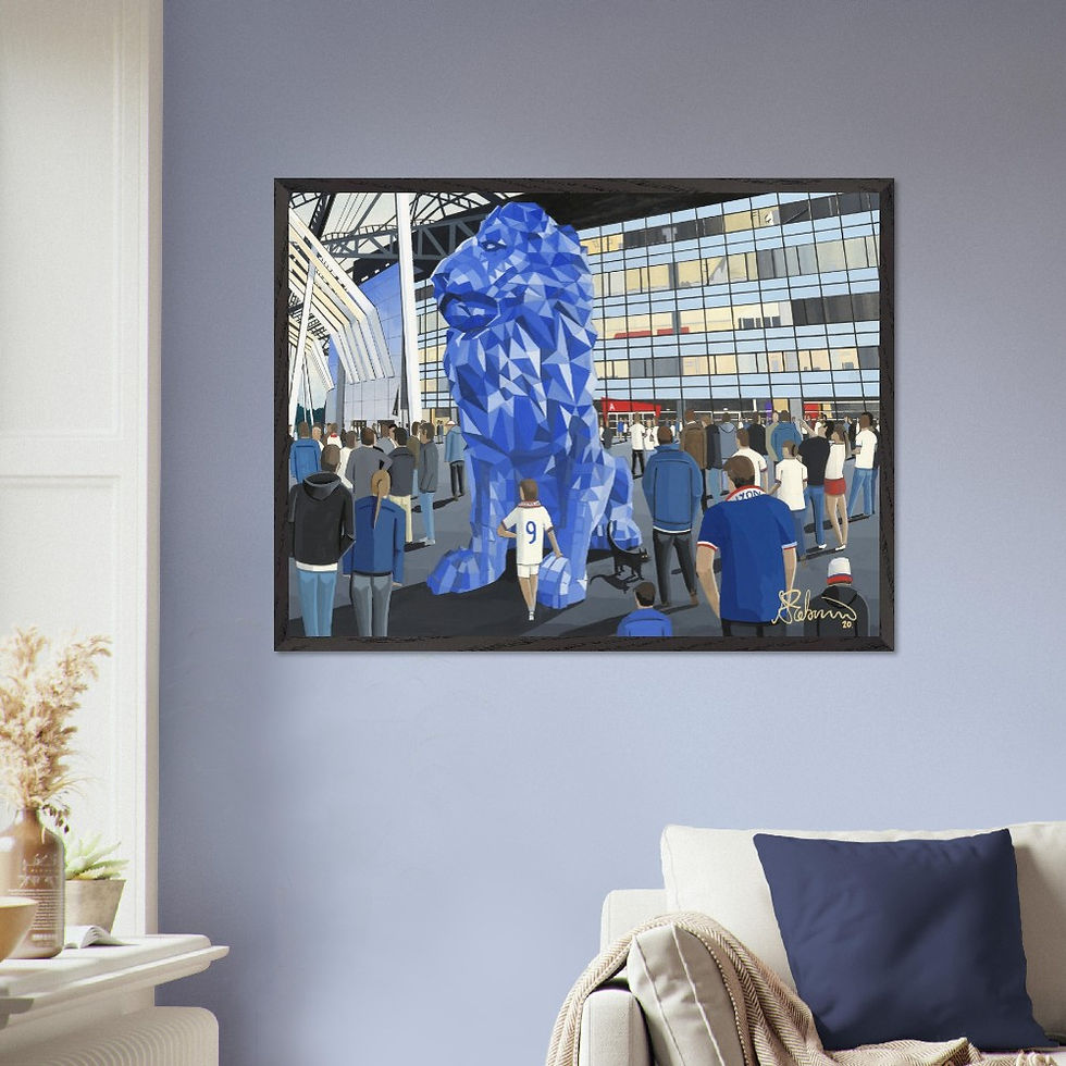 Thumbnail: Lyon FC Football Stadium Scene by artist Andrew Robinson andrewrobinsonart.com. Available in fine art print, poster, canvas prints and mugs etc