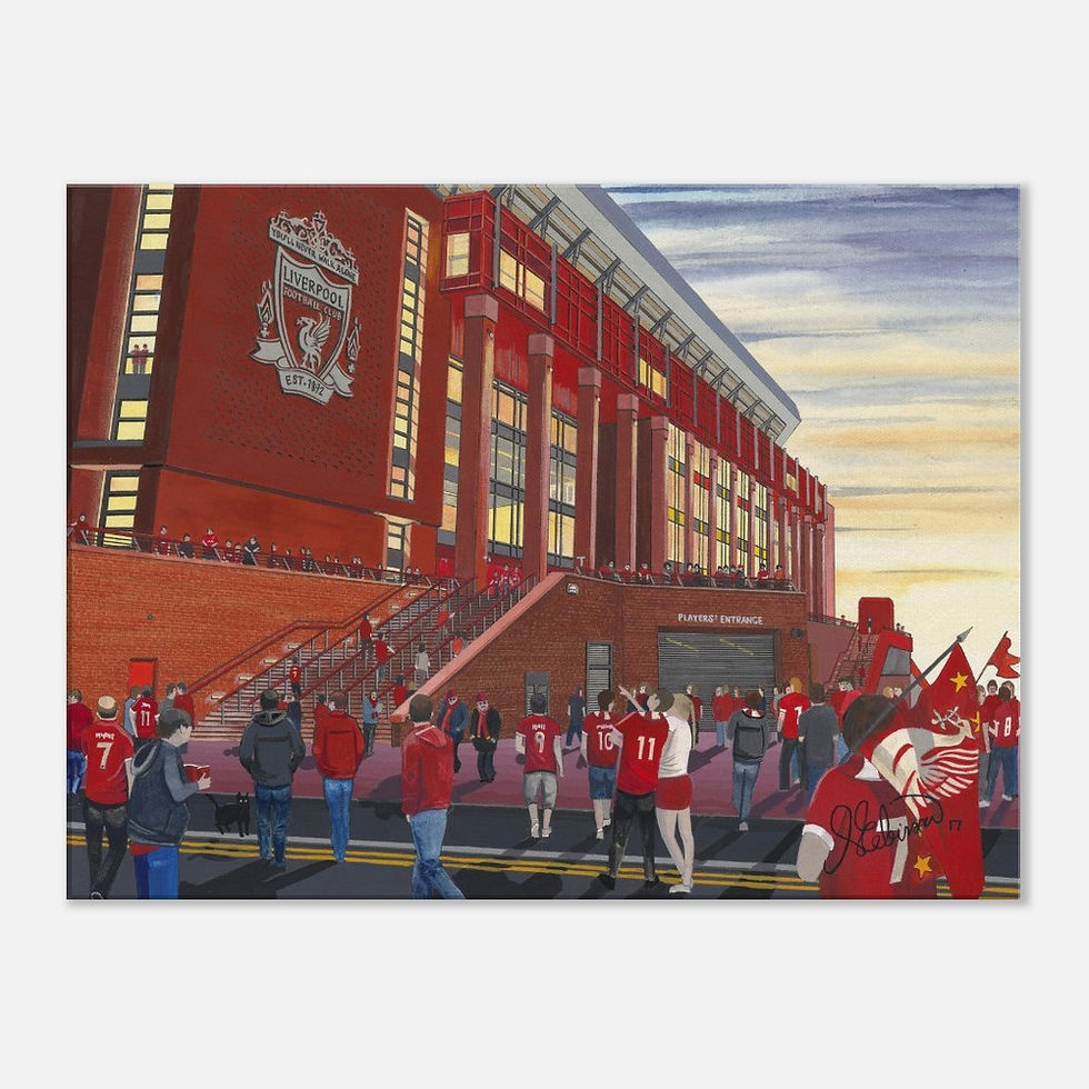 Thumbnail: Liverpool F.C, Football  Stadium By Artist Andrew Robinson andrewrobinsonart.com, Andrew Robinson art .Framed Fine Art Prints, Posters, Canvas Prints, Framed canvas prints, Ceramic Mugs etc sport, football, rugby, NFL