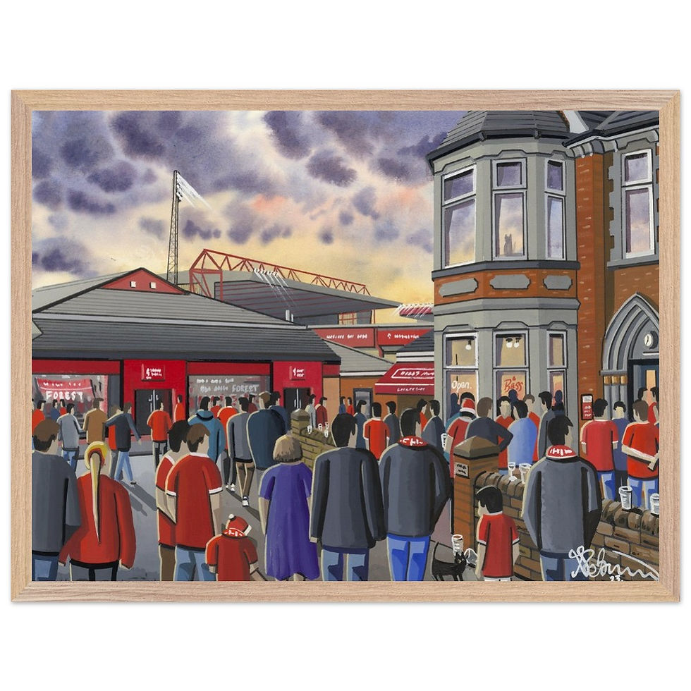 Thumbnail:  Nottingham Forest FC City Ground football stadium By Artist Andrew Robinson andrewrobinsonart.com, Andrew Robinson art .Framed Fine Art Prints, Posters, Canvas Prints, Framed canvas prints, Ceramic Mugs etc sport, football, rugby, NFL