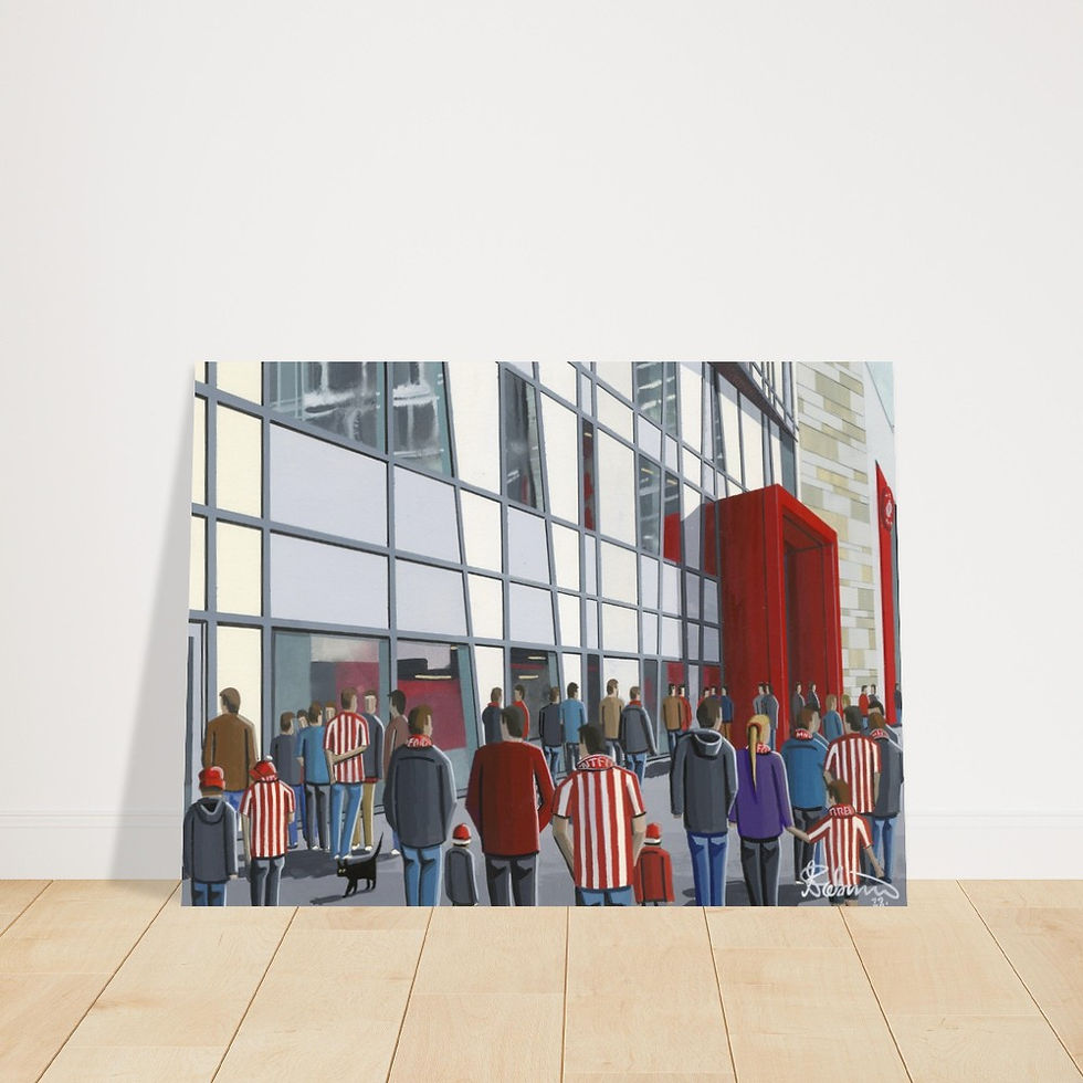 Thumbnail: Brentford FC Gtech football stadium scene by artist Andrew Robinson andrewrobinsonart.com. Available in fine art print, poster, canvas prints and mugs etc 
