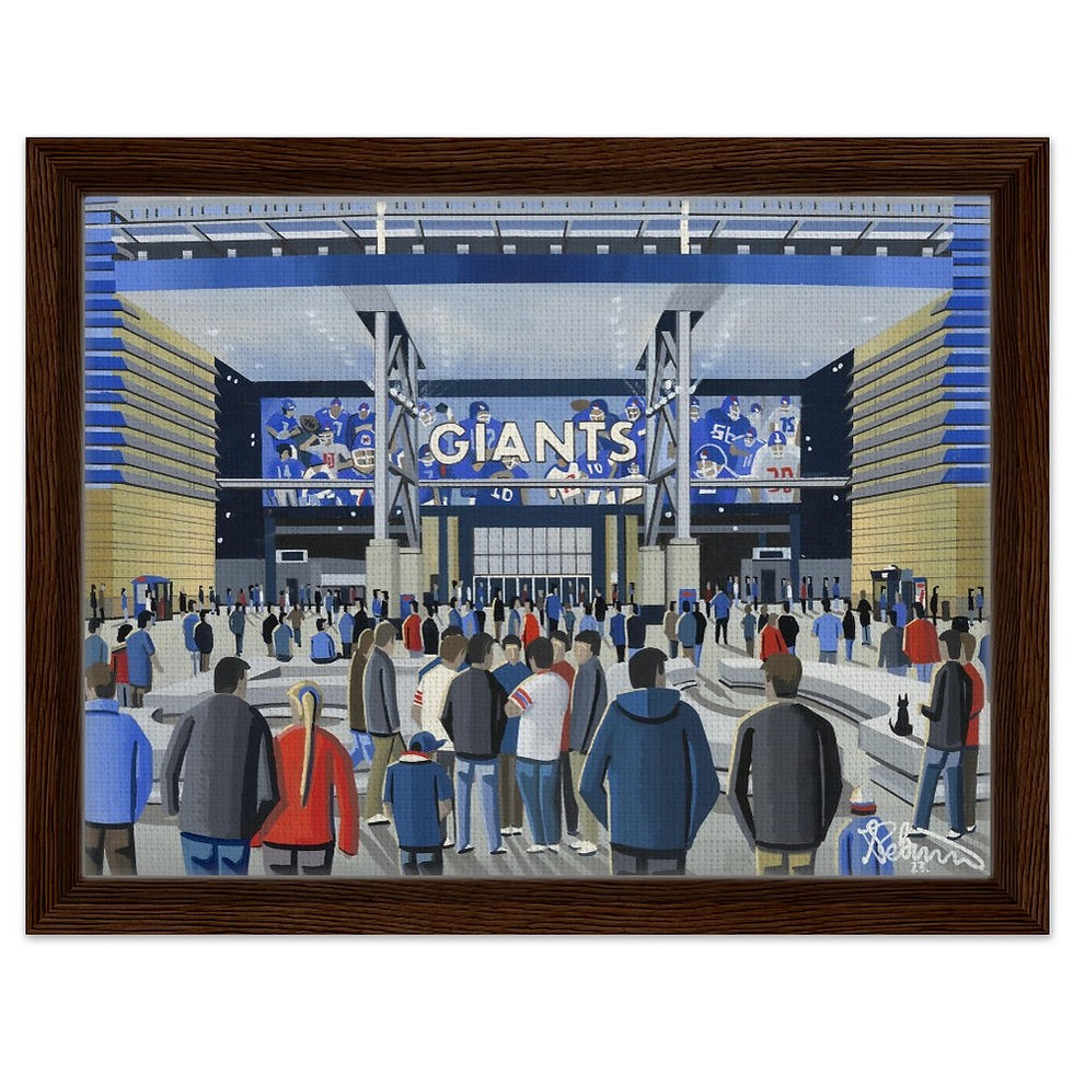 Thumbnail: New York Giants NFL Football Stadium By Artist Andrew Robinson andrewrobinsonart.com, Andrew Robinson art .Framed Fine Art Prints, Posters, Canvas Prints, Framed canvas prints, Ceramic Mugs etc sport, football, rugby, NFL