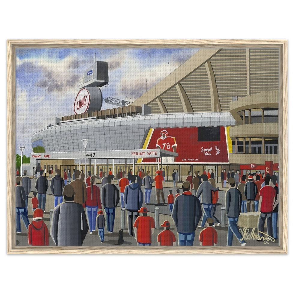 Thumbnail: Kansas City Chiefs NFL Football Stadium By Artist Andrew Robinson andrewrobinsonart.com, Andrew Robinson art .Framed Fine Art Prints, Posters, Canvas Prints, Framed canvas prints, Ceramic Mugs etc sport, football, rugby, NFL