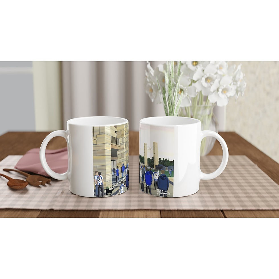 Hertha Berlin Olympiastadion  Football Stadium Scene by artist Andrew Robinson andrewrobinsonart.com. Available in fine art print, poster, canvas prints and mugs etc 