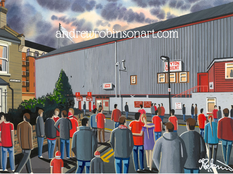 Leyton Orient FC Football Stadium Scene by Artist Andrew Robinson. andrewrobinsonart.com