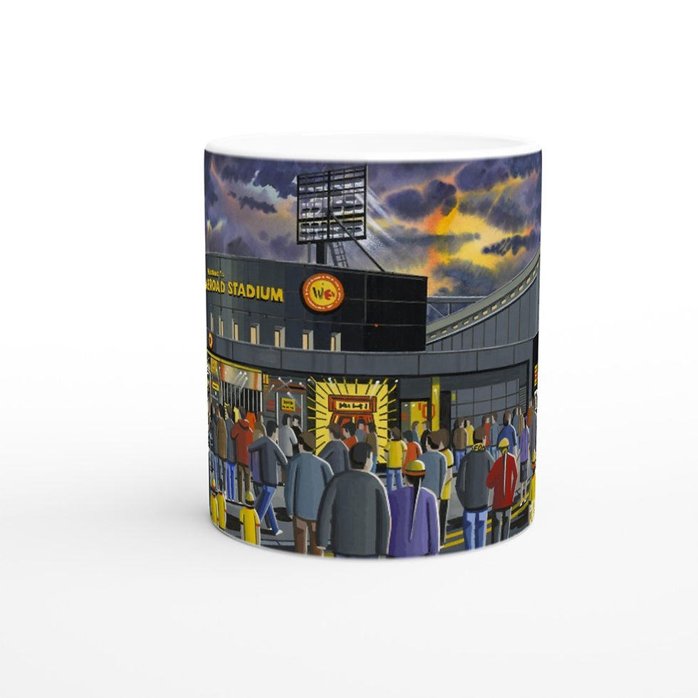 Thumbnail: Watford FC Vicarage Road  football stadium scene by artist Andrew Robinson andrewrobinsonart.com. Available in fine art print, poster, canvas prints and mugs etc 