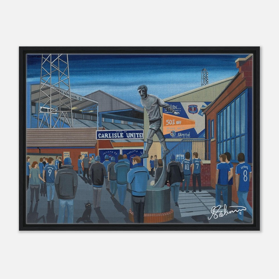 Thumbnail: Carlisle United F.C Blundell park Stadium. Football Framed Canvas Print. Ceramic Mugs, Fine Art Prints and posters etc By Artist Andrew Robinson. andrewrobinsonart.com