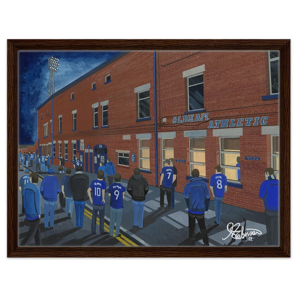 Thumbnail: Oldham Athletic FC, Boundary Park Football Stadium By Artist Andrew Robinson andrewrobinsonart.com, framed Fine Art aPrints
Posters, Canvas Prints, Ceramic Mugs etc