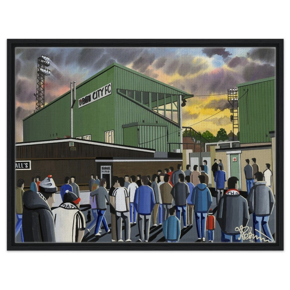 Bath F.C Twerton Park Stadium. Football Framed Canvas Print. Ceramic Mugs, Fine Art Prints and posters etc By Artist Andrew Robinson. andrewrobinsonart.com