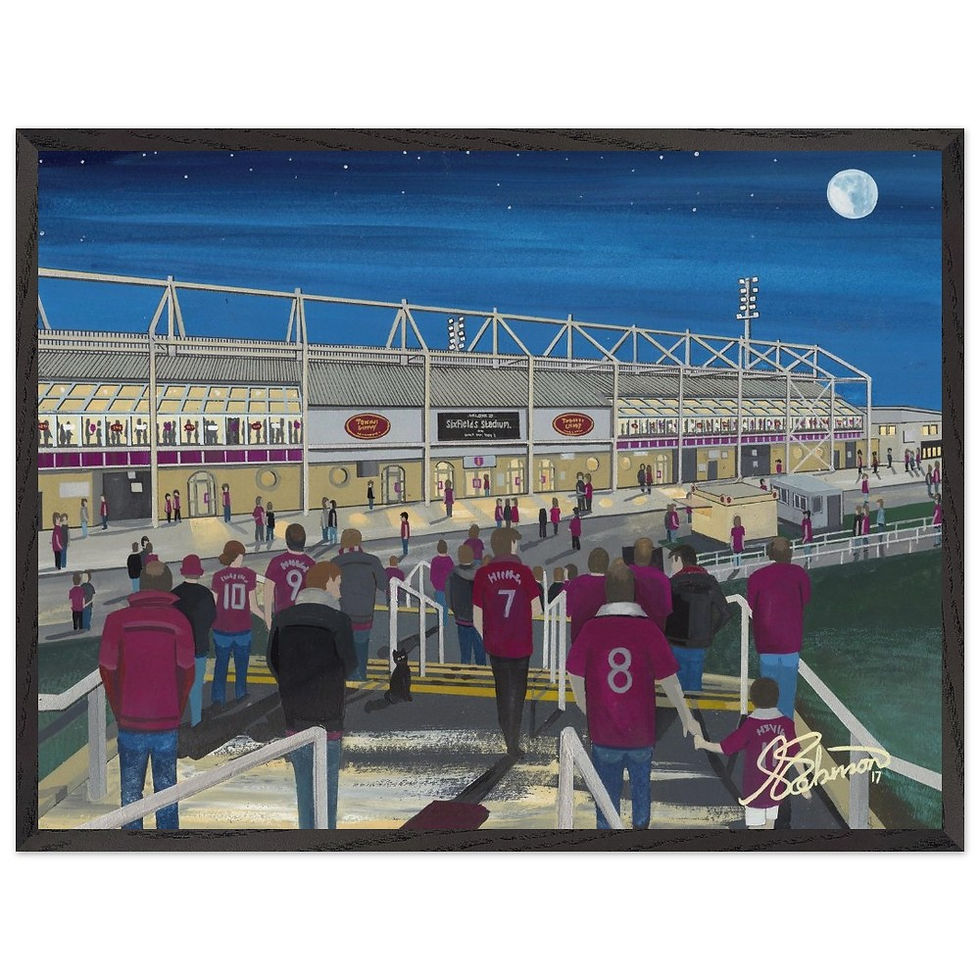 Thumbnail: Northampton Town FC, Sixfields Football Stadium Scene by artist Andrew Robinson andrewrobinsonart.com. Available in fine art print, poster, canvas prints and mugs etc
