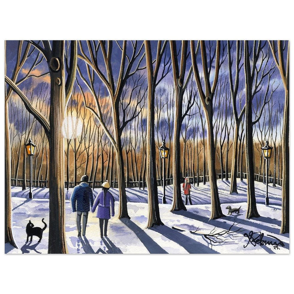Cambridge, Parkland Winter Snow Scene. Premium Matte Paper Poster