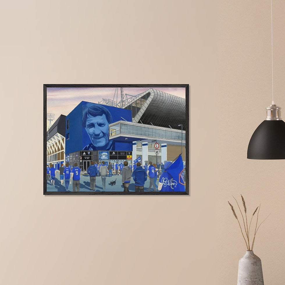 Thumbnail: Ipswich Town FC Portman Road football stadium By Artist Andrew Robinson andrewrobinsonart.com, Andrew Robinson art .Framed Fine Art Prints, Posters, Canvas Prints, Framed canvas prints, Ceramic Mugs etc sport, football, rugby, NFL