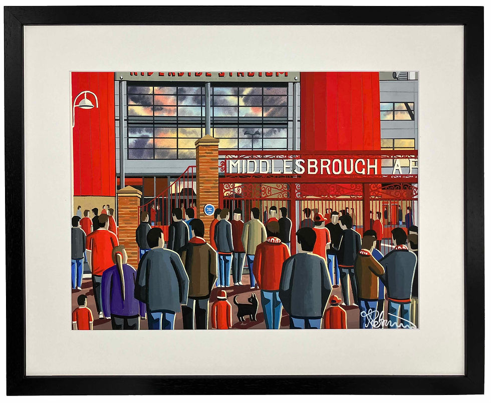 Thumbnail: Middlesbrough FC Riverside football stadium scene by artist Andrew Robinson andrewrobinsonart.com. Available in fine art print, poster, canvas prints and mugs etc 