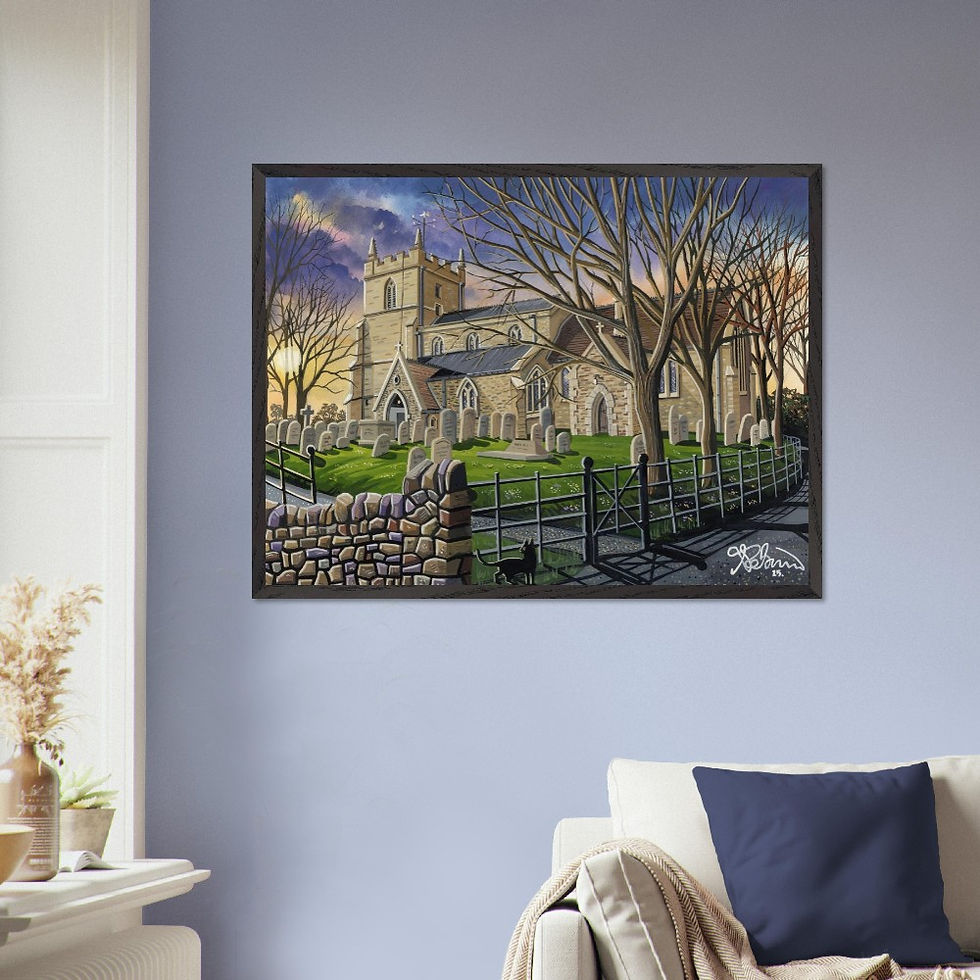 Thumbnail: Holywell Church Cambridgeshire, Framed Art Poster. Museum Quality Paper