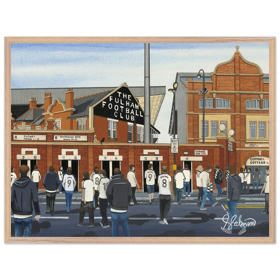 Thumbnail: Fulham FC Craven Cottage  football stadium. framed Poster art print. Ideal wall art football club F.C memorabilia gift for birthdays, Christmas, Father’s Day. Perfect addition to any home or office. By artist Andrew Robinson.