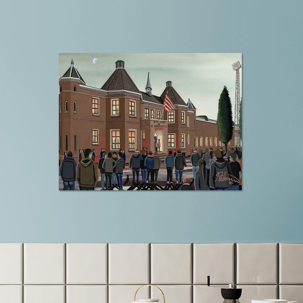 Thumbnail: Sparta Rotterdam FC Sparta Stadion football stadium scene by artist Andrew Robinson andrewrobinsonart.com. Available in fine art print, poster, canvas prints and mugs etc 
