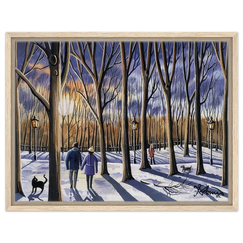 Thumbnail: Cambridge, Winter Parkland Scene. Framed Canvas Print. Landscape Art