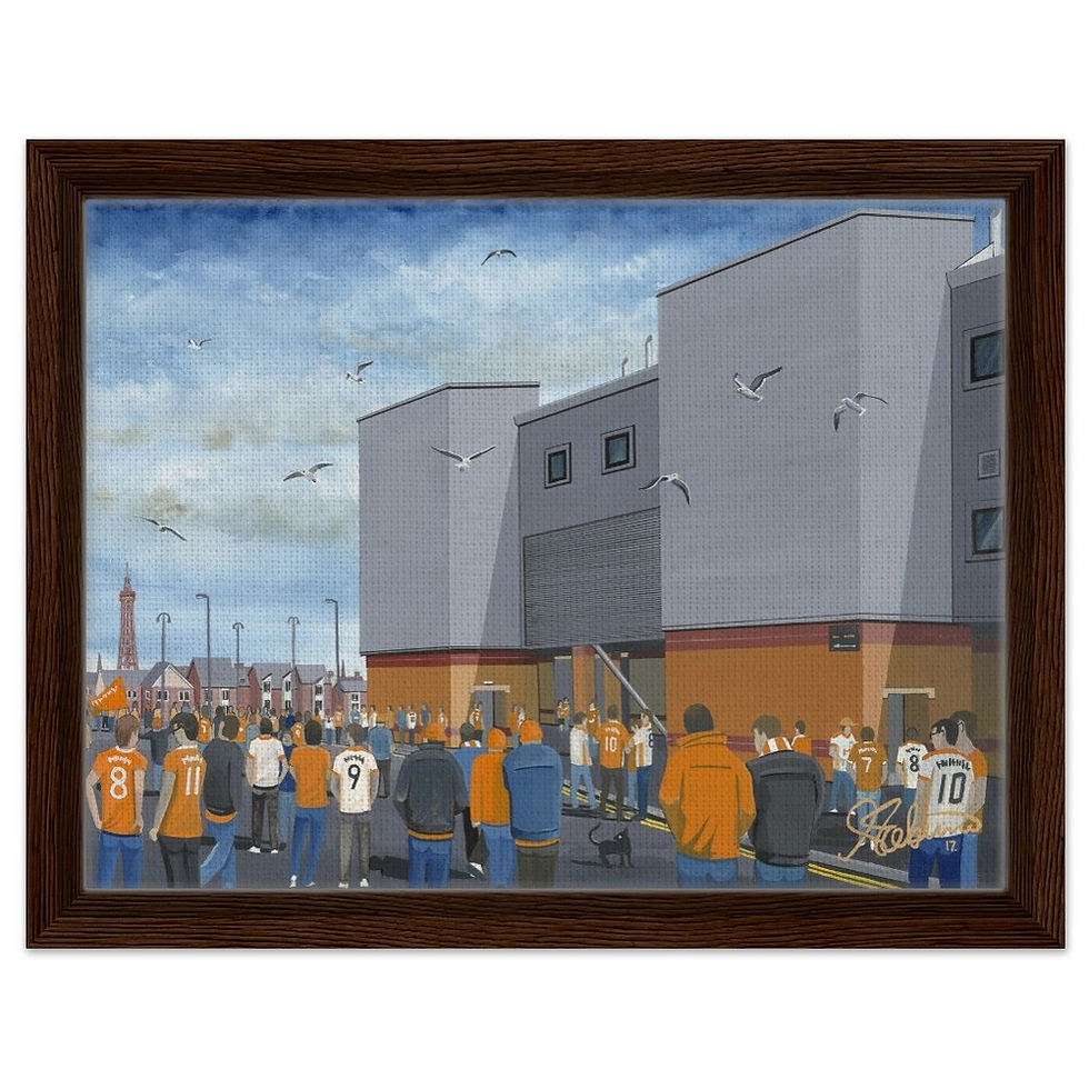 Thumbnail: Blackpool F.C, Bloomfield road Stadium. Football Framed Canvas Print. Ceramic Mugs, Fine Art Prints and posters etc By Artist Andrew Robinson. andrewrobinsonart.com