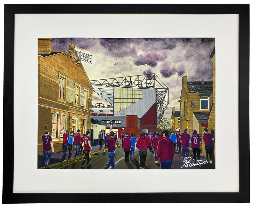 Thumbnail: Burnley FC Turf Moor football stadium scene by artist Andrew Robinson andrewrobinsonart.com. Available in fine art print, poster, canvas prints and mugs etc 