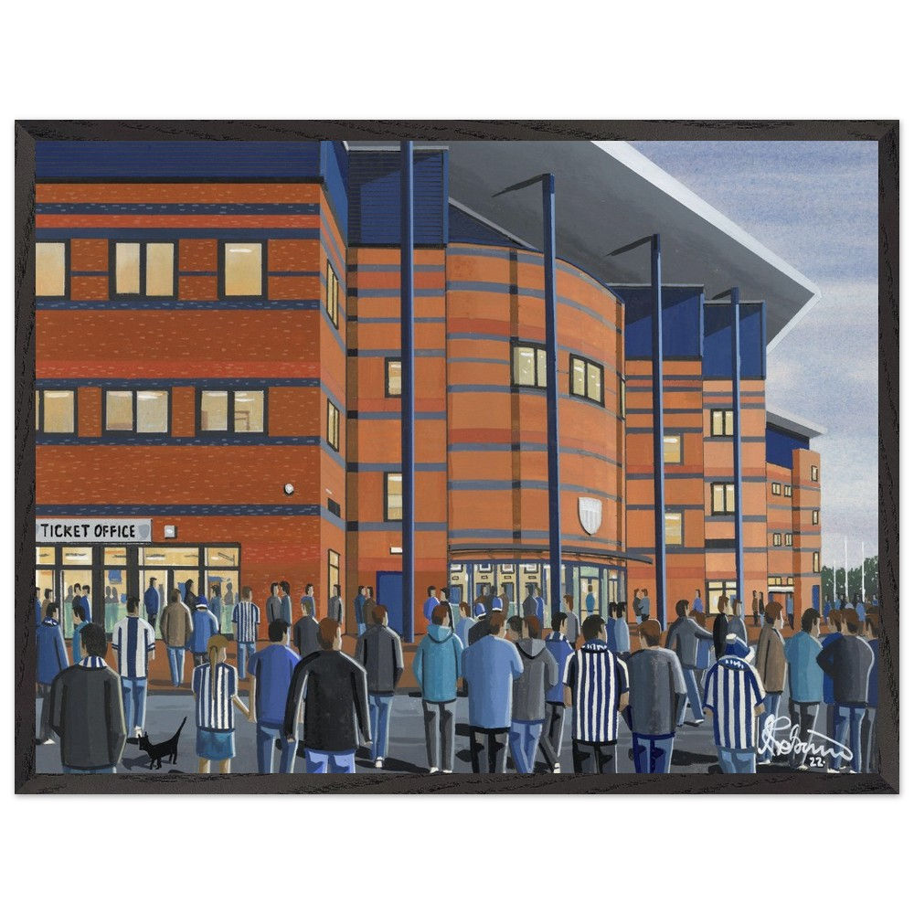West brom West bromich Albion The Hawthorns football stadium scene by artist Andrew Robinson andrewrobinsonart.com. Available in fine art print, poster, canvas prints and mugs etc