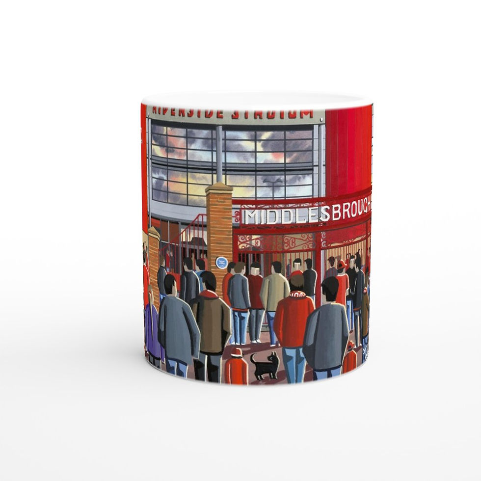 Thumbnail: Middlesbrough FC Riverside football stadium art print, poster, canvas printFramed canvas and posters & mugs etc. Art print by artist Andrew Robinson. Andrewrobinsonart.com