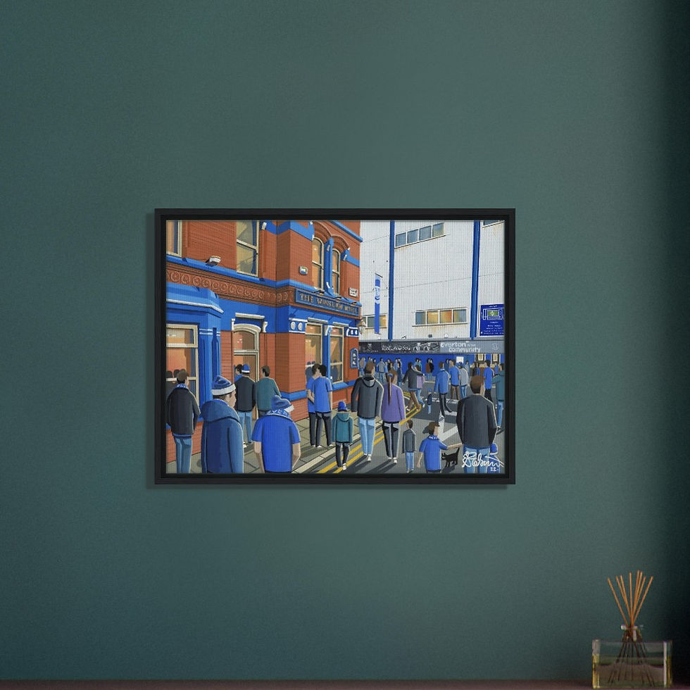 Thumbnail: Everton F.C Goodison Park Football Stadium By Artist Andrew Robinson andrewrobinsonart.com, framed Fine Art Prints Posters, Canvas Prints, Ceramic Mugs etc