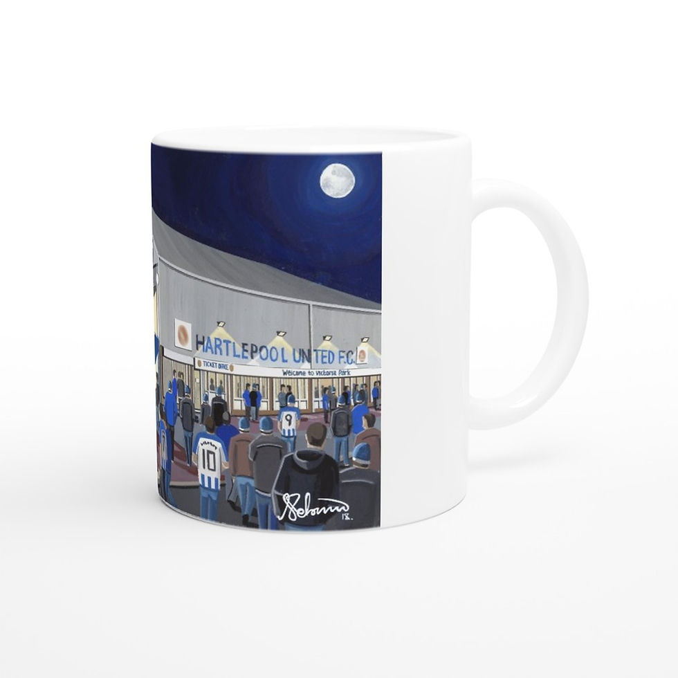 Thumbnail: Hartlepool United FC retro Victoria Park football stadium scene by artist Andrew Robinson andrewrobinsonart.com. Available in fine art print, poster, canvas prints and mugs etc 