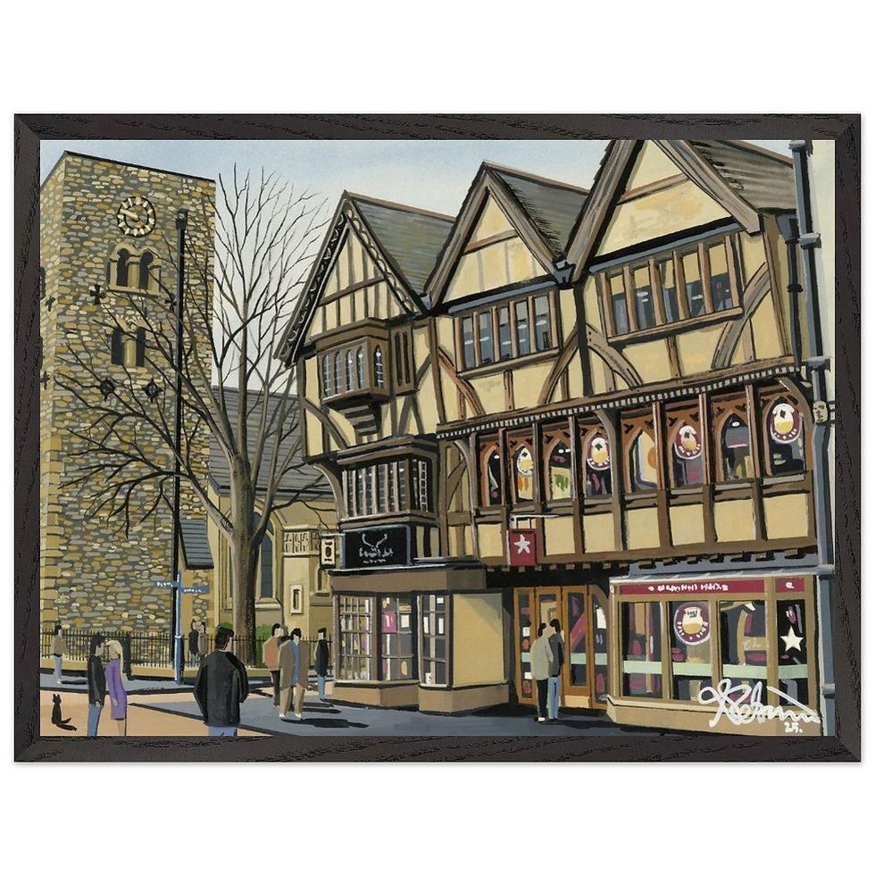 Thumbnail: Oxford Cornmarket St Cityscape Landmark Framed Art Poster. Museum Quality Paper andrewrobinsonart.com