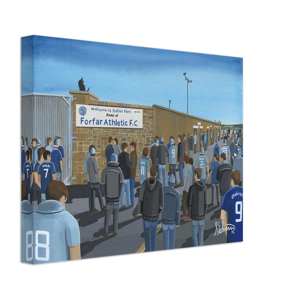 Thumbnail: Forfar Athletic F.C, Football Stadium  By Artist Andrew Robinson andrewrobinsonart.com, Andrew Robinson art .Framed Fine Art Prints, Posters, Canvas Prints, Framed canvas prints, Ceramic Mugs etc sport, football, rugby, NFL